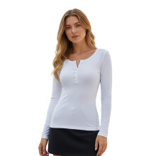 (XL, White) Chemisier d'automne pour femme, col en V, manches longues, uni ou rayé, coupe ajustée
