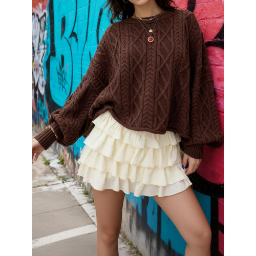 (M, Dark Brown) Γυναικείο πλεκτό πουλόβερ το φθινόπωρο. 2