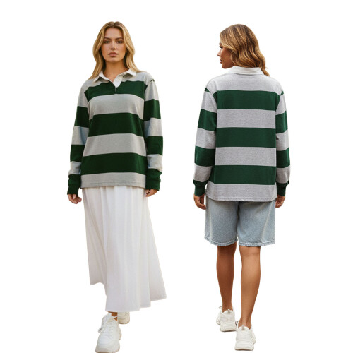 (M, Dark Green) Γυναικείες Ριγέ Μπλούζες Φθινοπωρινά Streetwear 1