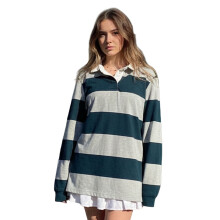 (M, Dark Blue) Chemises rayées à manches longues pour femmes, décontractées, amples, col boutonné, tendance automne streetwear