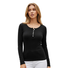 (XL, Black) Chemisier d'automne pour femme, col en V, manches longues, uni ou rayé, coupe ajustée