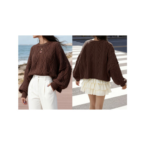 (L, Dark Brown) Γυναικείο πλεκτό πουλόβερ το φθινόπωρο. 1