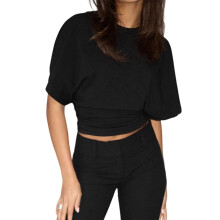 (M, Black) T-shirts à manches courtes pour femmes, couleur unie, col rond, hauts décontractés d'été, streetwear