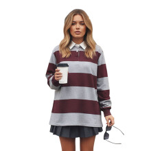 (XL, Burgundy) Chemises rayées à manches longues pour femmes, décontractées, amples, col boutonné, tendance automne streetwear