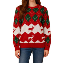 (S, Green) Suéter navideño de manga larga con cuello redondo y diseño de ciervo para mujer, suéter de invierno