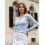 (S, Light Grey) Women's Spring V Neck Tops Long Sleeve Solid Color/Stripe Slim Fit Fall Blouse 4