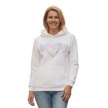 (M, White) Sweat à capuche décontracté pour femme, imprimé floral cœur, manches longues, coupe ample, style automne-hiver