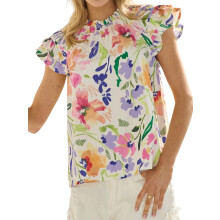 (L, Mixed Color) Femei vară Basic T-shirt Casual Floral Print Fly Mâneci Topuri pentru Streetwear Estetic Grunge Haine