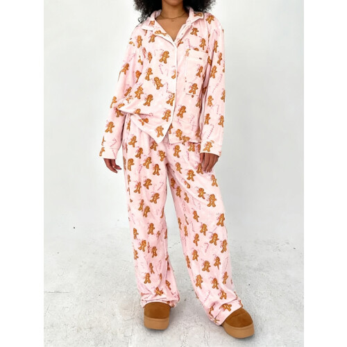 (M, Pink) Set de pijamale talie elastică 1