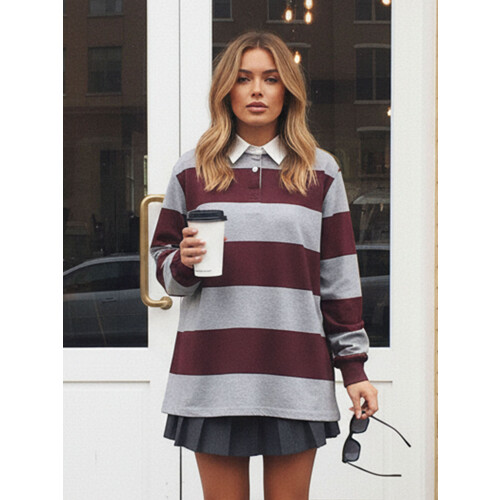 (M, Burgundy) Γυναικείες Ριγέ Μπλούζες Φθινοπωρινά Streetwear 2