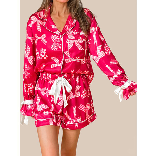 (L, Red) 2-delige pyjamaset voor elastische tailleband. 2