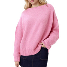 (S, Pink) Suéter holgado con hombros descubiertos para mujer, elegante, manga larga, cuello barco, sin espalda.