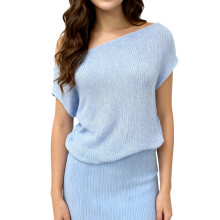 (S, Blue) Chaleco de punto sin hombros para mujer, camisetas sin mangas informales de color liso para verano.