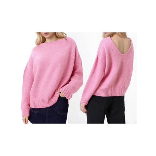 (S, Pink) Γυναικείο Πουλόβερ Εκτός Λαιμό, Μακρυμάνικο 1