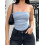 (S, Blue) Γυναικεία Ριγέ Μπλούζες Μοντέρνα Streetwear 3