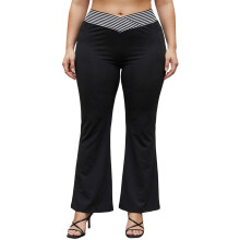 (XXXL, Black) Damesbroek in grote maten met wijde pijpen, stijlvolle kruisstreepdetails, middelhoge taille, casual slim fit model.