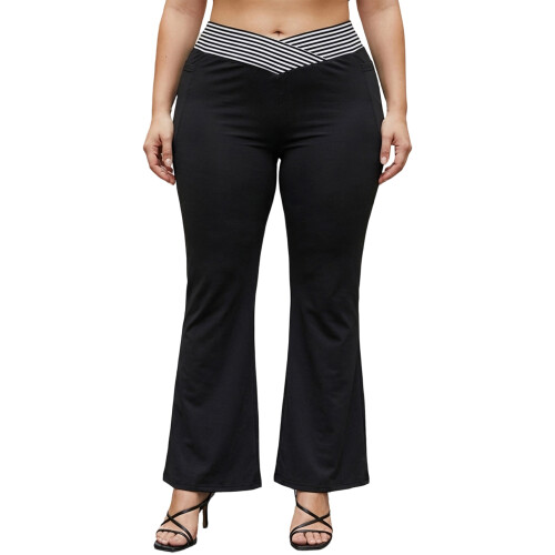 (XXXXL, Black) Γυναικείο παντελόνι καμπάνα στενή εφαρμογή.