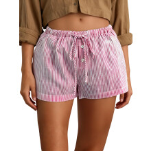 (XL, Pink) Short mini femme à cordon de serrage et taille élastique, style décontracté d'été, uni ou à rayures.