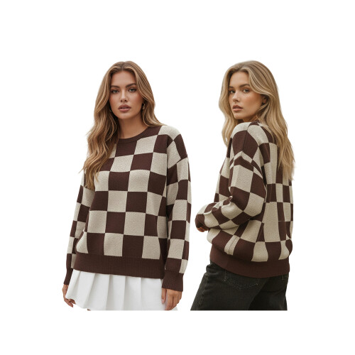 (M, Dark Brown) Γυναικείο Πουλόβερ Φθινοπώρου-Χειμώνα, Μακρύ Μανίκι。 1