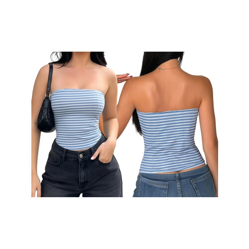 (M, Blue) Γυναικεία Ριγέ Μπλούζες Μοντέρνα Streetwear 1