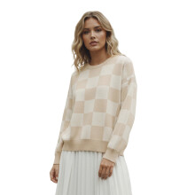 (L, Khaki) Suéter holgado de otoño e invierno para mujer, informal, con cuadros y cuello redondo.