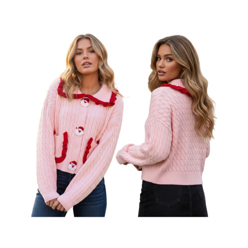 (S, Pink) Γυναικείο Χριστουγεννιάτικο Πουλόβερ Άγιος Βασίλης 1