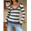 (XL, Dark Grey) Γυναικείο Πλεκτό Πουλόβερ Ριγέ Μπλούζα 6