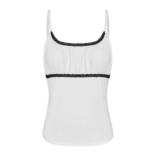 (M, White) Débardeur d'été à bretelles spaghetti et col rond, en dentelle contrastée pour femme