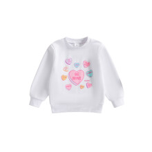 (3-4 Years, White) Felpa da bambina per San Valentino, a maniche lunghe, girocollo, con stampa a cuori, vestibilità ampia.