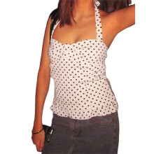 (M, White) Vestă de vară pentru femei, cu guler halter, fără mâneci, spate deschis, imprimeu cu puncte, tiv cu volane