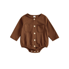 (12-18 Months, Khaki) Tutine per neonati e bambine, tinta unita, girocollo, bottoni, maniche lunghe, body autunnali per neonati.