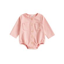 (3-6 Months, Pink) Tutine per neonati e bambine, tinta unita, girocollo, bottoni, maniche lunghe, body autunnali per neonati.