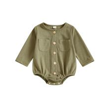 (3-6 Months, Green) Tutine per neonati e bambine, tinta unita, girocollo, bottoni, maniche lunghe, body autunnali per neonati.