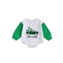 (3-6 Months, Green) Tutina casual per neonati con ricamo camion/lettere a contrasto, adatta a bambine e bambini. Vestiti carini.