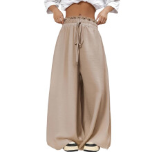 (M, Khaki) Damesbroek met wijde pijpen, elegante hoge taille, losse pasvorm, effen kleur, streetwear voor casual feestje