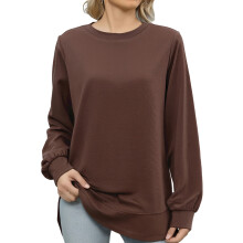 (M, Chocolate) Sweat-shirt femme, manches longues, col rond, coupe ample, à capuche, idéal pour l'automne et les loisirs.