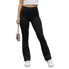(S, Black) Trendy flared broek voor dames in effen kleur met elastische tailleband, geschikt voor de lente/zomer.