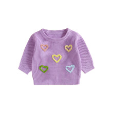 (18-24 Months, Purple) Dětský svetr pro miminka, dívky, valentýnské oblečení, teplý pletený svetr s výšivkou srdce pro batolata