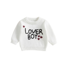 (12-18 Months, White) Dětský svetr pro miminka, dívky, valentýnské oblečení, teplý pletený svetr s výšivkou srdce pro batolata