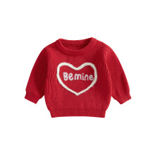 (6-12 Months, Red) Dětský svetr pro miminka, dívky, valentýnské oblečení, teplý pletený svetr s výšivkou srdce pro batolata