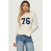 (S, Multicolor) T-shirts à manches longues pour femmes, col rond, imprimé floral et chiffres, coupe ajustée, style automne-hiver