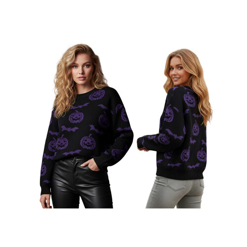 (XL, Purple) Γυναικείο πλεκτό πουλόβερ και κολοκύθα. 1