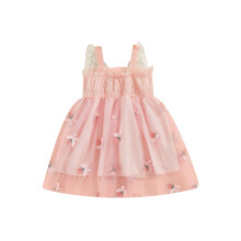 (12-18 Months, Pink) Mädchen-Slipkleid, ärmellos, mit Blumen- und Schmetterlingsmuster, Sommerkleid in A-Linie, Tüll, Prinzessinnenkleid