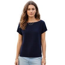 (M, Navy Blue) Women's Knit Sweaters Off Shoulder Short Sleeve Solid Color Pullovers Loose Fit Tops