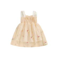 (6-12 Months, Khaki) Mädchen-Slipkleid, ärmellos, mit Blumen- und Schmetterlingsmuster, Sommerkleid in A-Linie, Tüll, Prinzessinnenkleid
