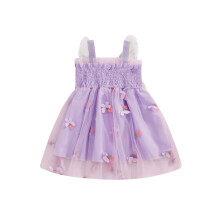 (18-24 Months, Purple) Mädchen-Slipkleid, ärmellos, mit Blumen- und Schmetterlingsmuster, Sommerkleid in A-Linie, Tüll, Prinzessinnenkleid