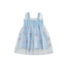 (12-18 Months, Sky Blue) Mädchen-Slipkleid, ärmellos, mit Blumen- und Schmetterlingsmuster, Sommerkleid in A-Linie, Tüll, Prinzessinnenkleid