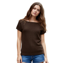 (M, Dark Brown) Women's Knit Sweaters Off Shoulder Short Sleeve Solid Color Pullovers Loose Fit Tops