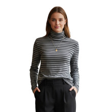 (M, Gray) Hauts pour femmes automne manches longues col roulé coupe ajustée pull rayé pull en maille
