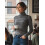 (M, Gray) Hauts pour femmes automne manches longues col roulé coupe ajustée pull rayé pull en maille 5